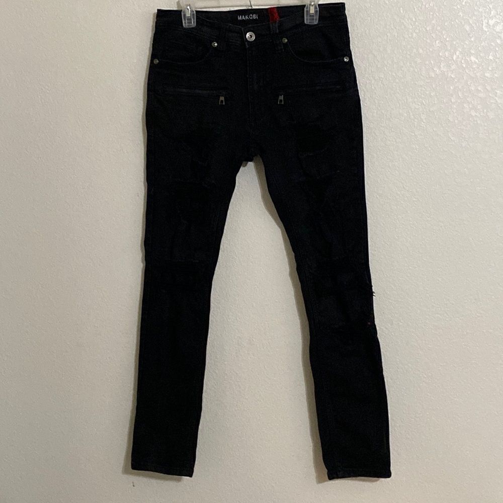 MAKOBI Men’s Distressed Style Black Jeans Size 34